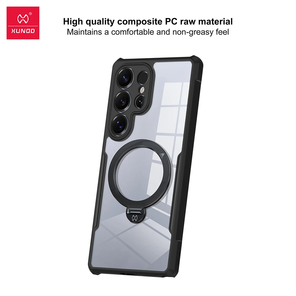 Xundd Etui z magnetycznym uchwytem 360 do Samsung Galaxy S25 S26 Ultra S26 Plus °   Obrotowa, przezroczysta osłona na plecy z poduszką powietrzną chroniącą przed upadkiem, wykonana z PC+TPU — zdjęcie produktu 5