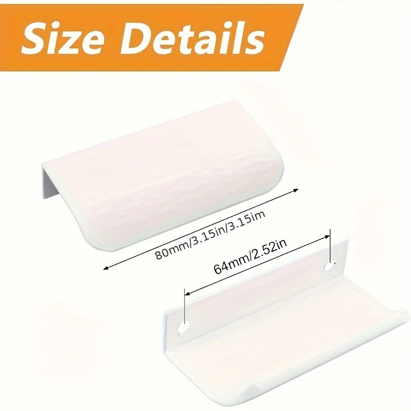 8pcs Modern White Metal Self-Adhesive Finger Pulls - Sleek Arch Style Cabinet & Drawer Handles for Secure & Stylish Home 8cm