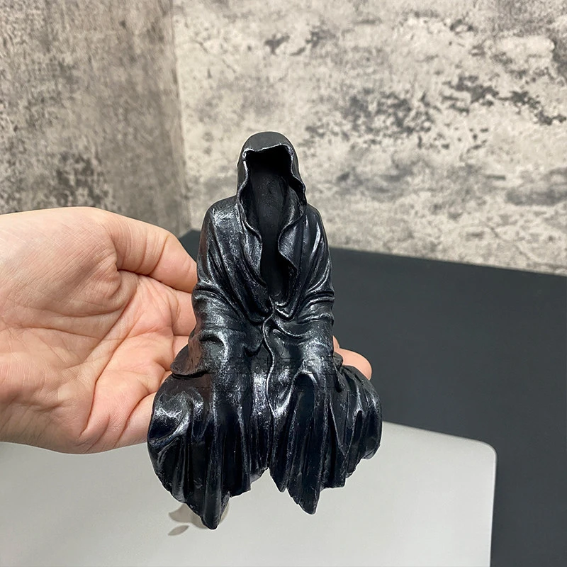 Mysterious Black-Cloaked Figure Figure Stand - Black Robe Night Walker Desktop Decor Item
