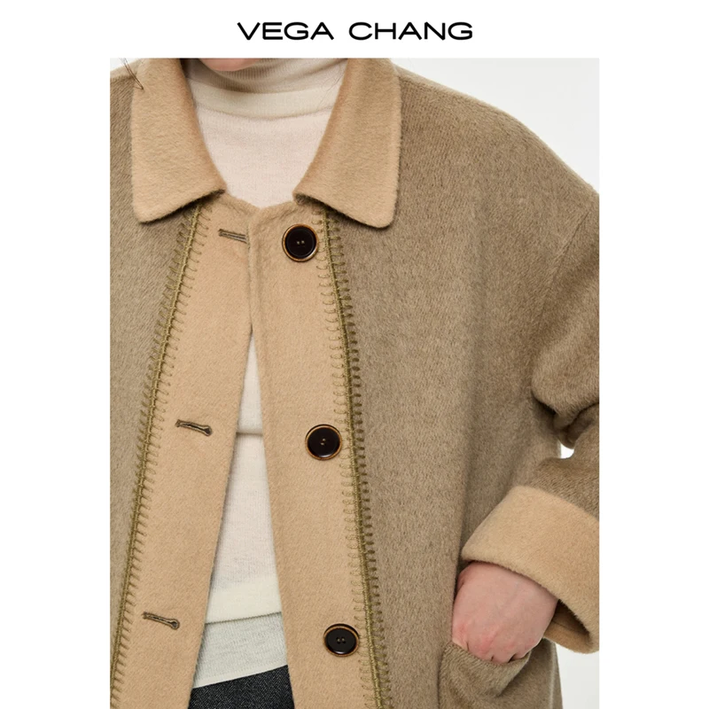 ملابس خارجية نسائية شتوية جديدة من Vega Chang ملابس خارجية صوفية قصيرة [صوف 100%]