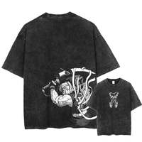 Vintage Washed Tshirts Anime Demon Slayer T Shirt for Men Harajuku Oversize Tee Cotton Fashion Streetwear Unisex Tops