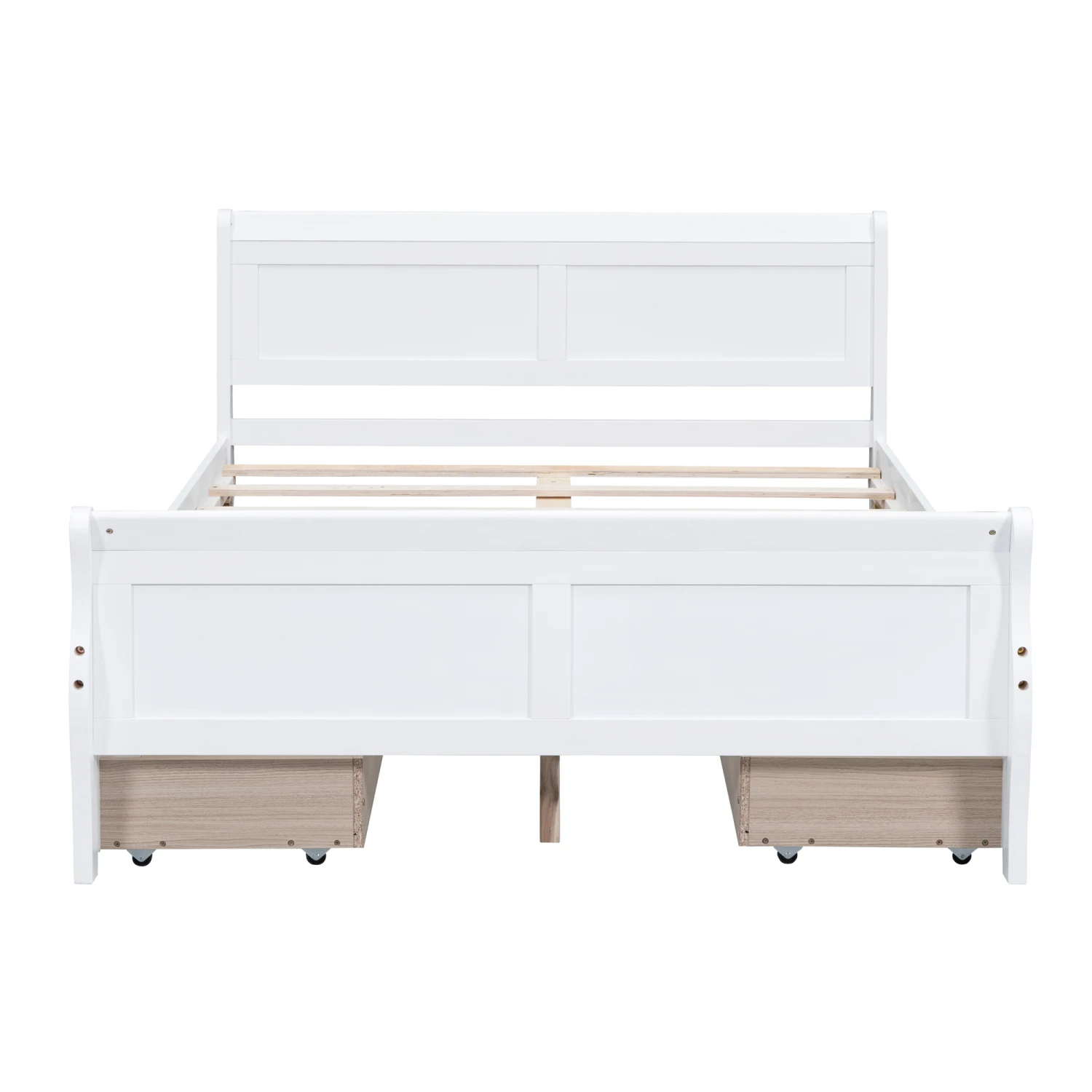 Full Size Wood Platform Bed with 4 Drawers and Streamlined Headboard & Footboard, White