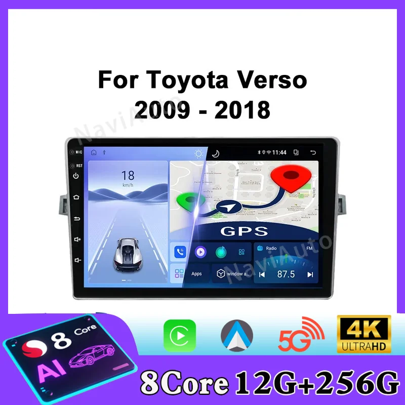 For Toyota Verso R20 2009 - 2018 Android Car Radio Automotive Multimedia Player GPS Navigation Carplay Touch Screen Auto Stereo