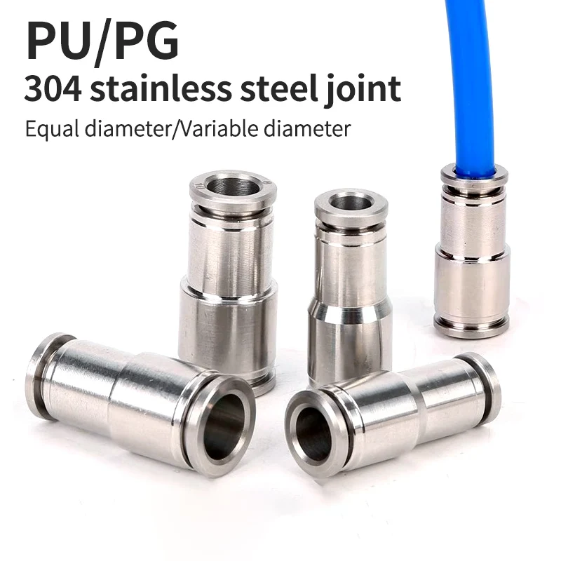 

PU Pneumatic Quick Connector 304 Stainless Steel4 6 8 10 12mm Straight Push In Air Compressor Hose High Pressure Connector PG