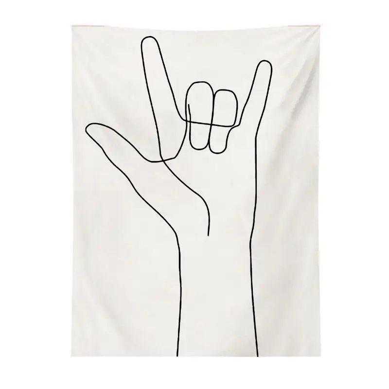 VIKAMA Minimalist Line Rock Gesture Tapestry, Nordic Black White Gesture Wall Hanging for Bedroom Living Room Decor