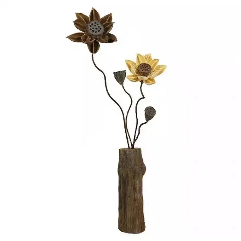 Bonsai Vintage Natural Dry Wood Flower Lotus  air dried decoration with Chinese style ornaments for living room  home decor