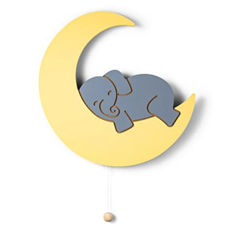 

Lighted Elephant on Moon, Nursery Night Light, Wall Mounted Lighted, Battery Operated Cloud Light Sign Lightweight Moon Night L