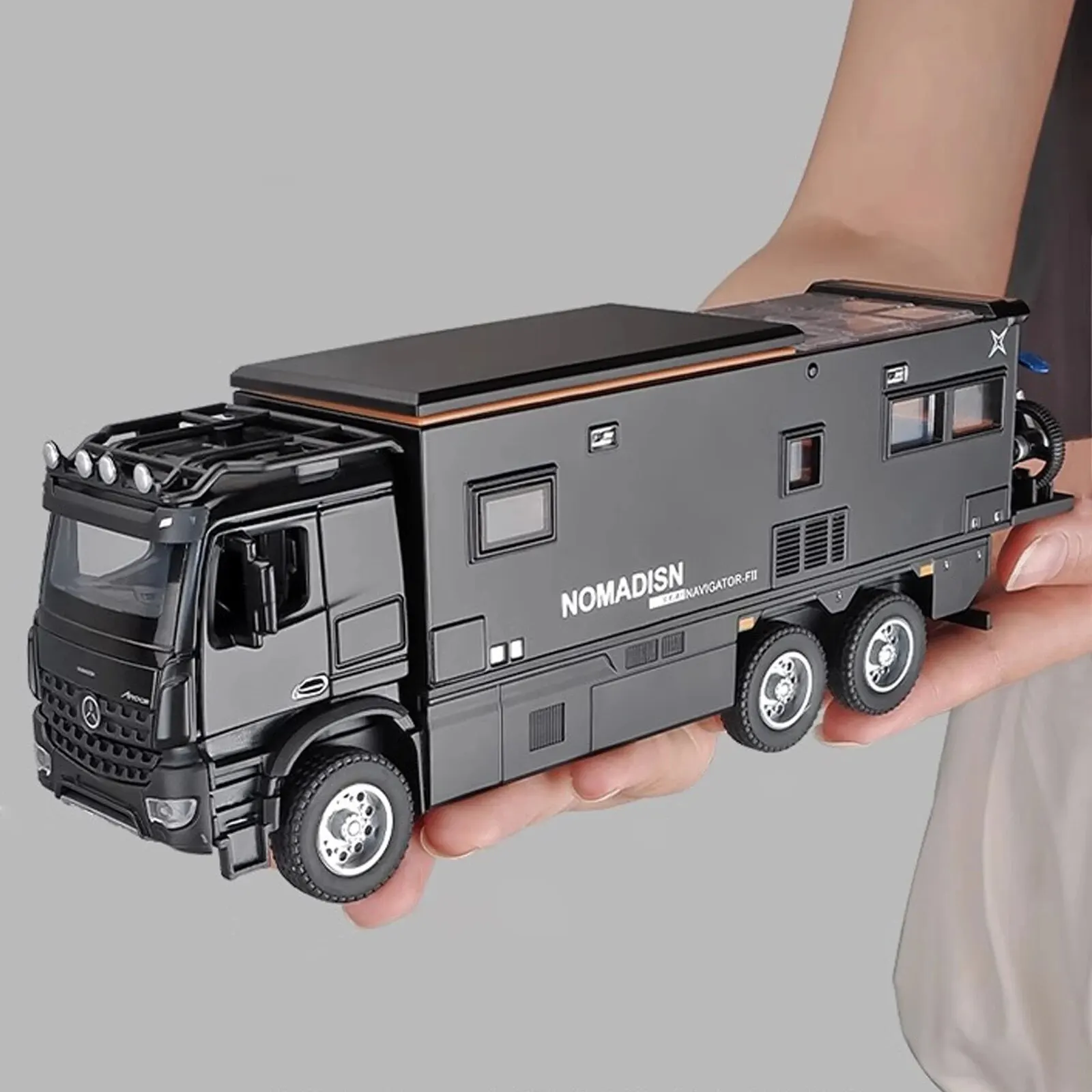 1:24 Benz Camper RV Motorhome Toy Model Car, Diecast Pull Back Truck Toy Car Model with Sound and Light for Kids Boys Girls