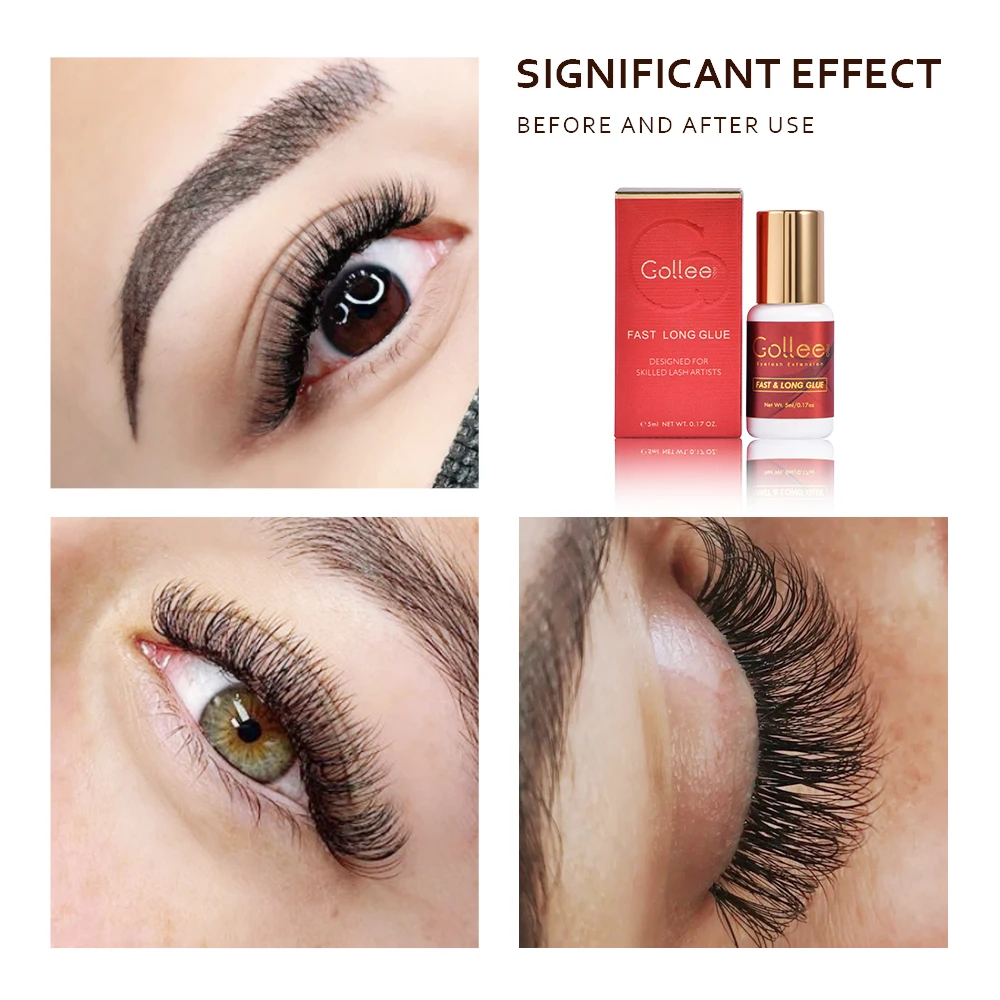 Gollee Lash Extension Glue 1s Fast Dry Long Lasting 6-7 weeks Strong Eyelash Extension Glue Booster Accelerator tools Waterproof