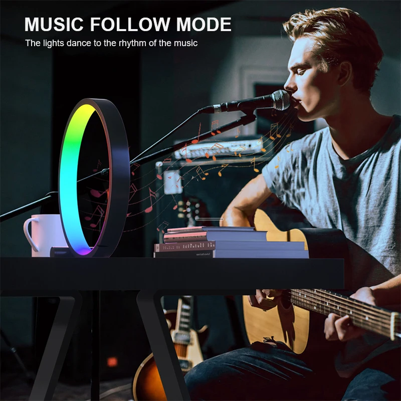 6/10 Inch RGB Music Rhythm Atmosphere Light LED Ring Night Light App Remote Desk Lamp Dimming for Bar Game Live Broadcast  Decor