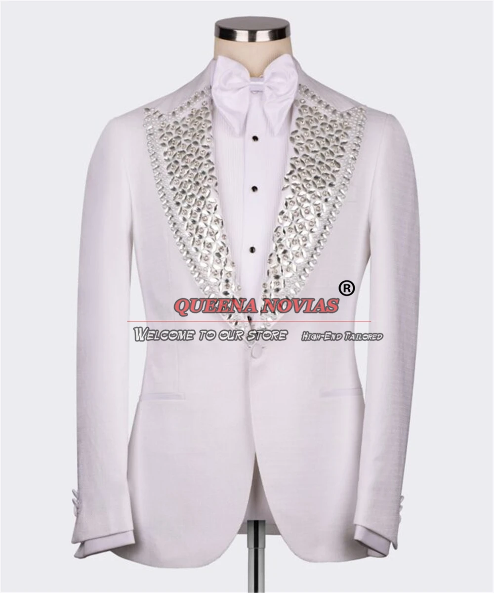 Smoking masculino de cristal de luxo com lapela, roupas formais para casamento, sob medida, moda masculina, vestido de baile, noivo, 2 peças