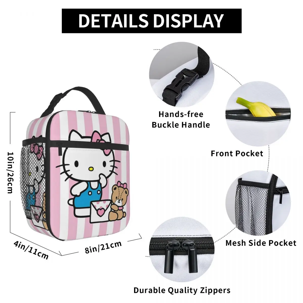Hello Kitty Received Letter Insulated Lunch Bags High Capacity Lunch Container Thermal Bag Tote Lunch Box Beach Travel Men Women
