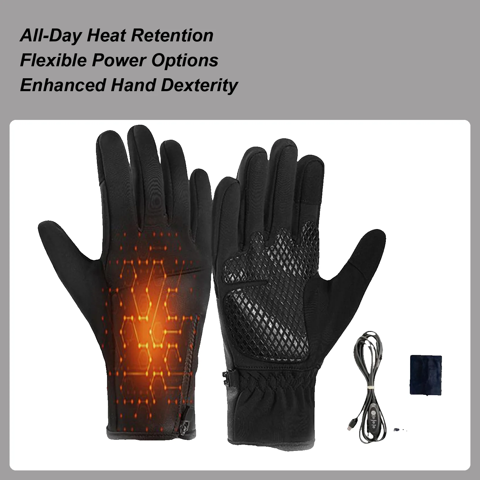 

Winter Heated Gloves, USB Electric Heating 3 Settings, Windproof Waterproof Touchscreen For Snow Sports Cycling Hiking Outdoor