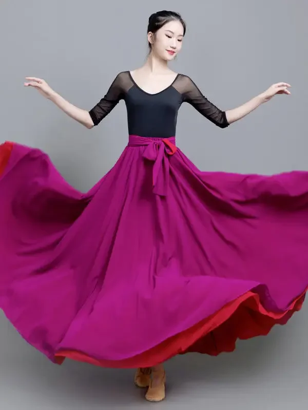 Flamenco Skirt For Women Spanish Dance Skirt Belly Dance Long Dress Big Swing Skirt Gradient Color Performance Gypsy
