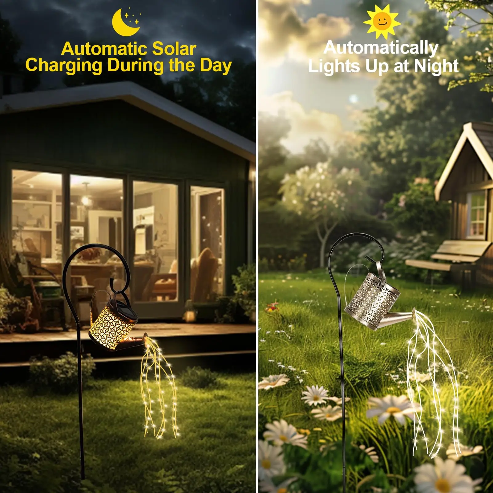 Water Can Solar Lights Garden Decorative Waterproof Waterfall Solar Watering Can Lantern Metal Kettle Outdoor Solar Garden Light