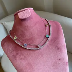 Colorful Women Jewelry Valentine's Day Gift Birthstone Heart Shaped CZ Fashion Choker Necklace