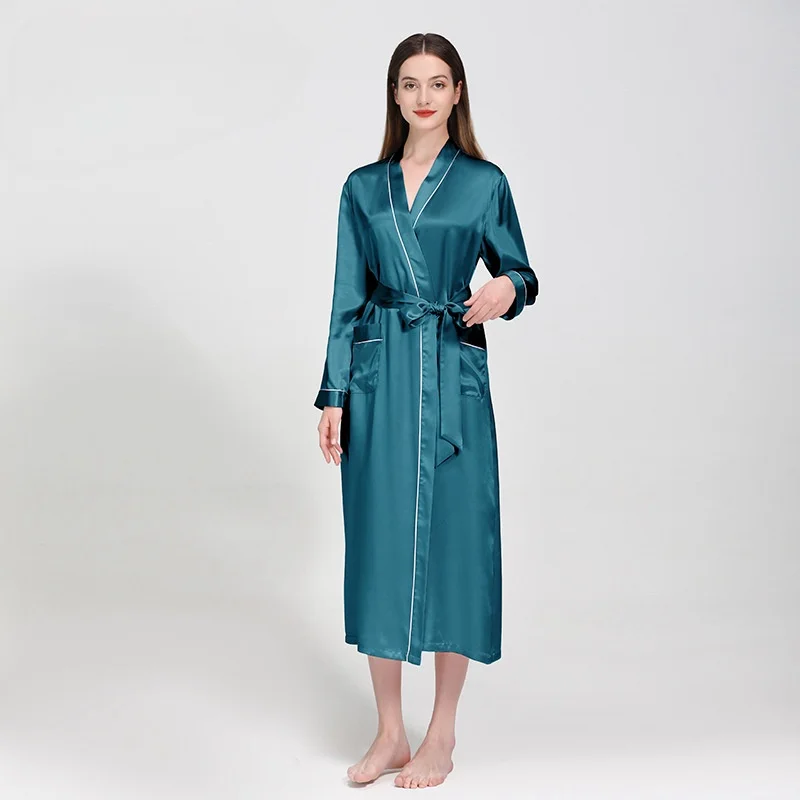 19Momme 100% Mulberry Silk Bridal Robe Soft Night Gown Belt Long Sleeve Luxury Dressing Gown Wedding Bathrobes Pure Silk Robe