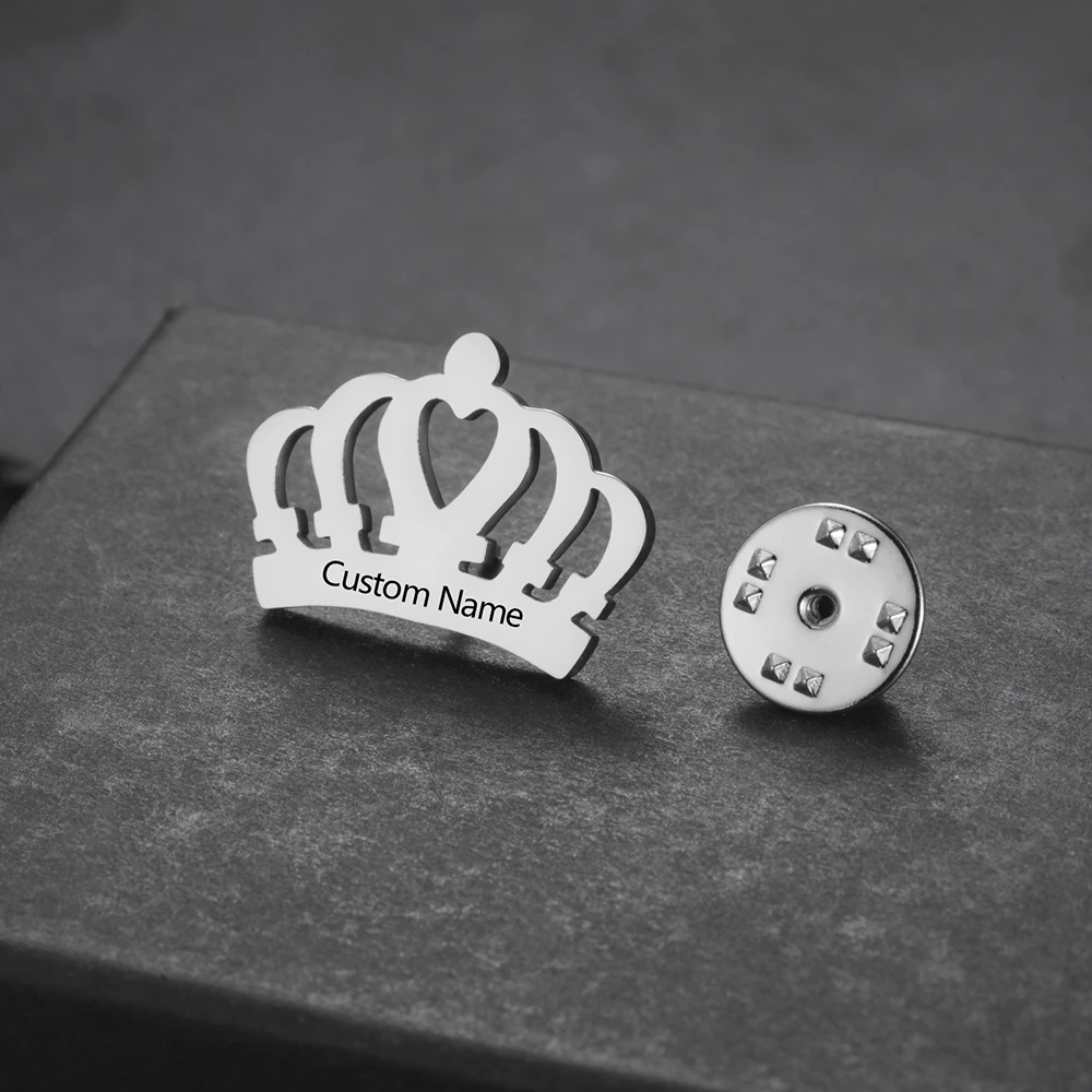 Sipuris Crown Personalisierte Brosche mit Gravur von Name und Datum für Frauen, Edelstahl, personalisierte Anstecknadel, Namensschild-Schmuck, Hochzeitsgeschenke – Detail 7
