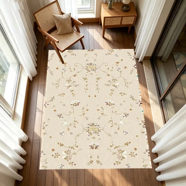 Vintage Beige Exquisite Floral Vine Carpet Floor Mat Bohemian Style Aesthetically Pleasing and Durable Rug Suitable for Indoor Home Decoration