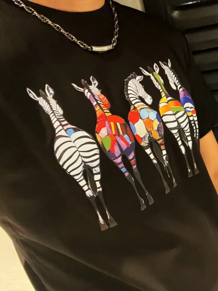 Fashion Mens Summer New Colorful Horse Printed Short Sleeve T-Shirt Breathable Comfortable Pullover Tees Tops Casual Streetwear