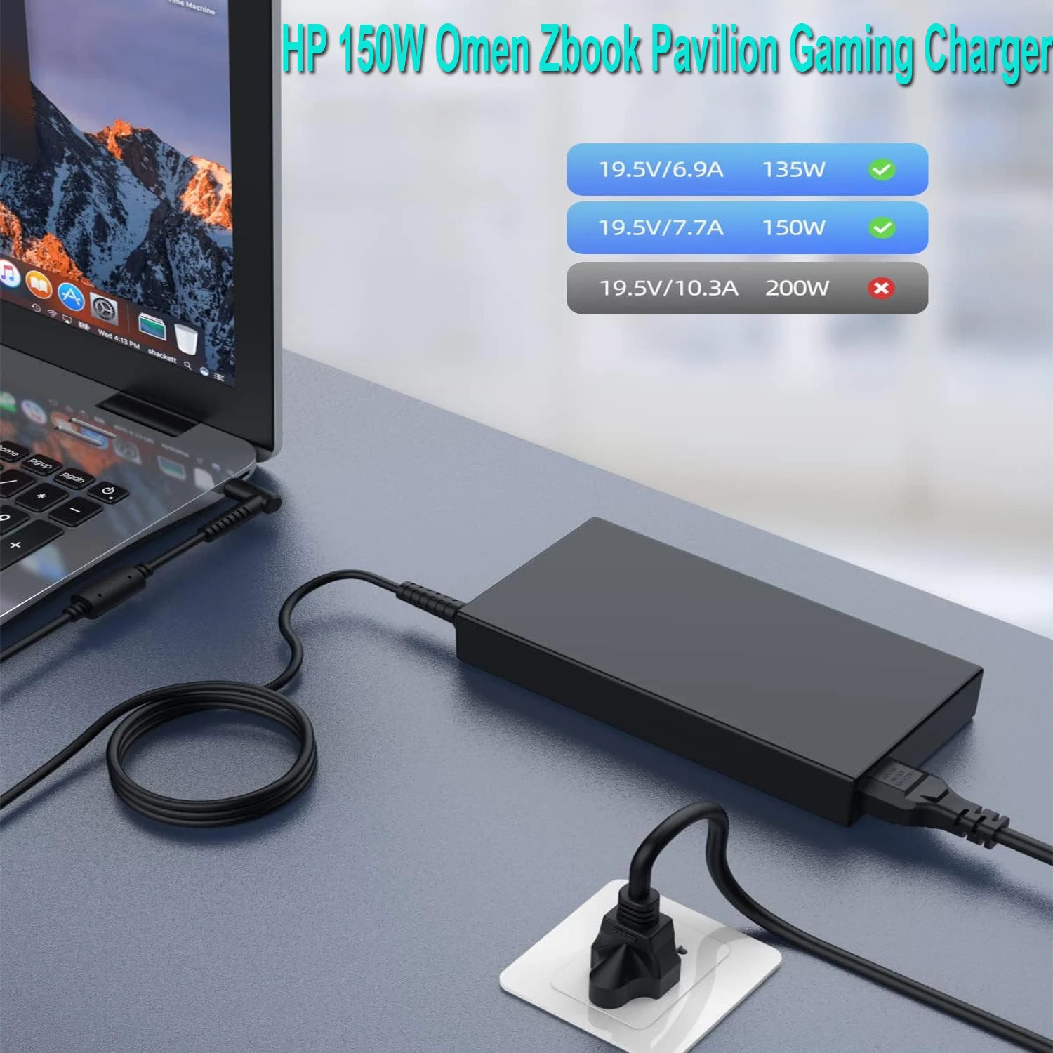 150W 7.7A Charger for HP ZBook 15 Studio Create Fury G3 G4 G5 G6 G7 G8, OMEN Pavilion Gaming 17, Slim Smart AC Adapter