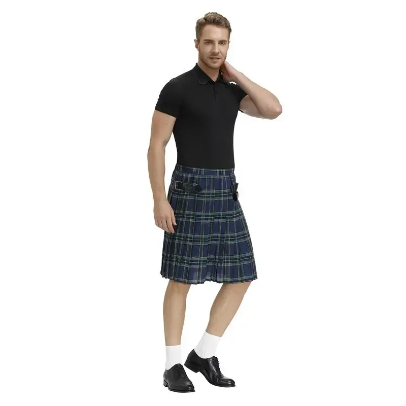 تنورة رجالية منقوشة بطيات، زي عطلة اسكتلندي، زي تقليدي، تنورة الهالوين لأداء المسرح