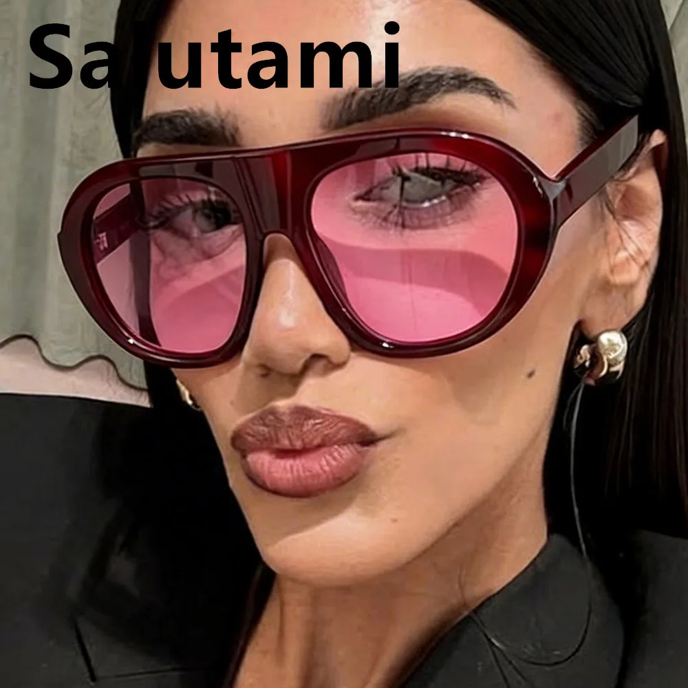 Vintage Rot-Blau Farbverlauf Ovale Sonnenbrille für Damen Neue Mode Schwarz-Rot Elegante Sonnenbrillen Trendige Outdoor-Brillen UV400