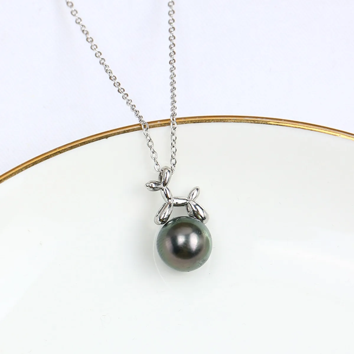 14K Gold Plated Balloon Dog Pearl Pendant Blank Setting, Color Retention Cute DIY Jewelry Accessories For Necklace Making