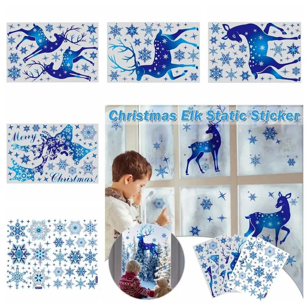 DIY Christmas Elk Stickers Double-sided Snowflake Blue Snowflake Electrostatic Sticker Self-adhesive Blue Elk