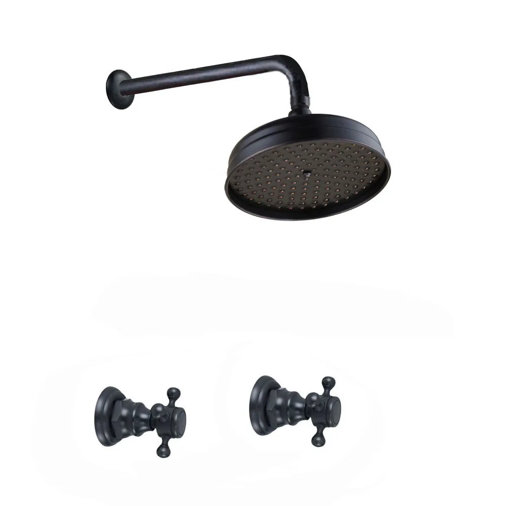 

Black Color Brass Wall Mounted Bathroom Dual Cross Handles 8" Inch Rain Shower Head Faucet Set Bath Mixer Tap abn207