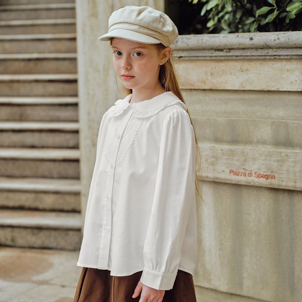 Dave Bella Girls Long Sleeve White Shirt 7-13 Years Children Formal Cotton Blouse Cute Casual Outdoor Party Tops DK3262524