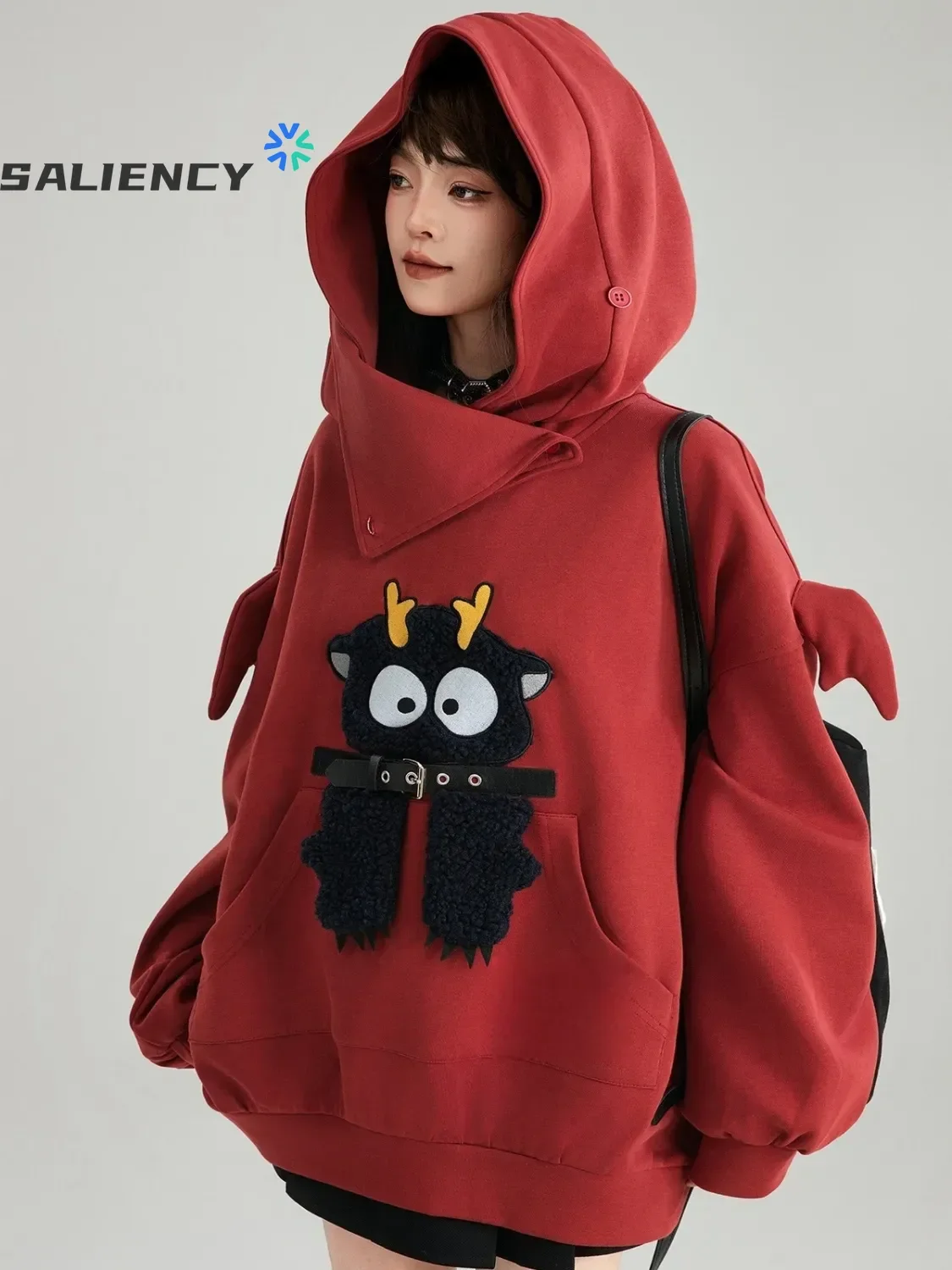

SALIENCY Cartoon Embroidered Hoodie for Girls Comfy Pullover Casual Hoodie Sweater Oversized Jacket Student