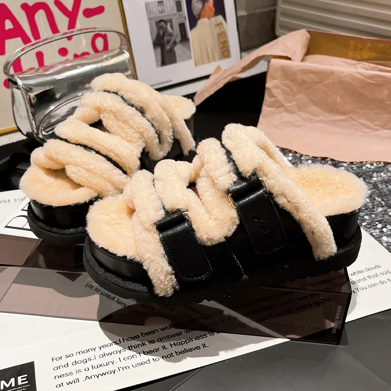 

Fur Women's Cotton Slippers Flats Platform Fashion Warm Shoes Short Plush Woman's Boots 2025 Winter Casual Snow Botas De Mujer