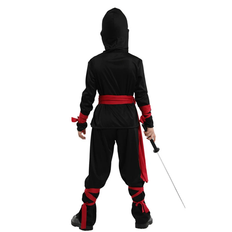 Jungen schwarz Skelett Schädel Ninja Kostüm Shinobi Schwert Katana Rucksack Set Kinder Silber Drachen Ninja Halloween Kostüm