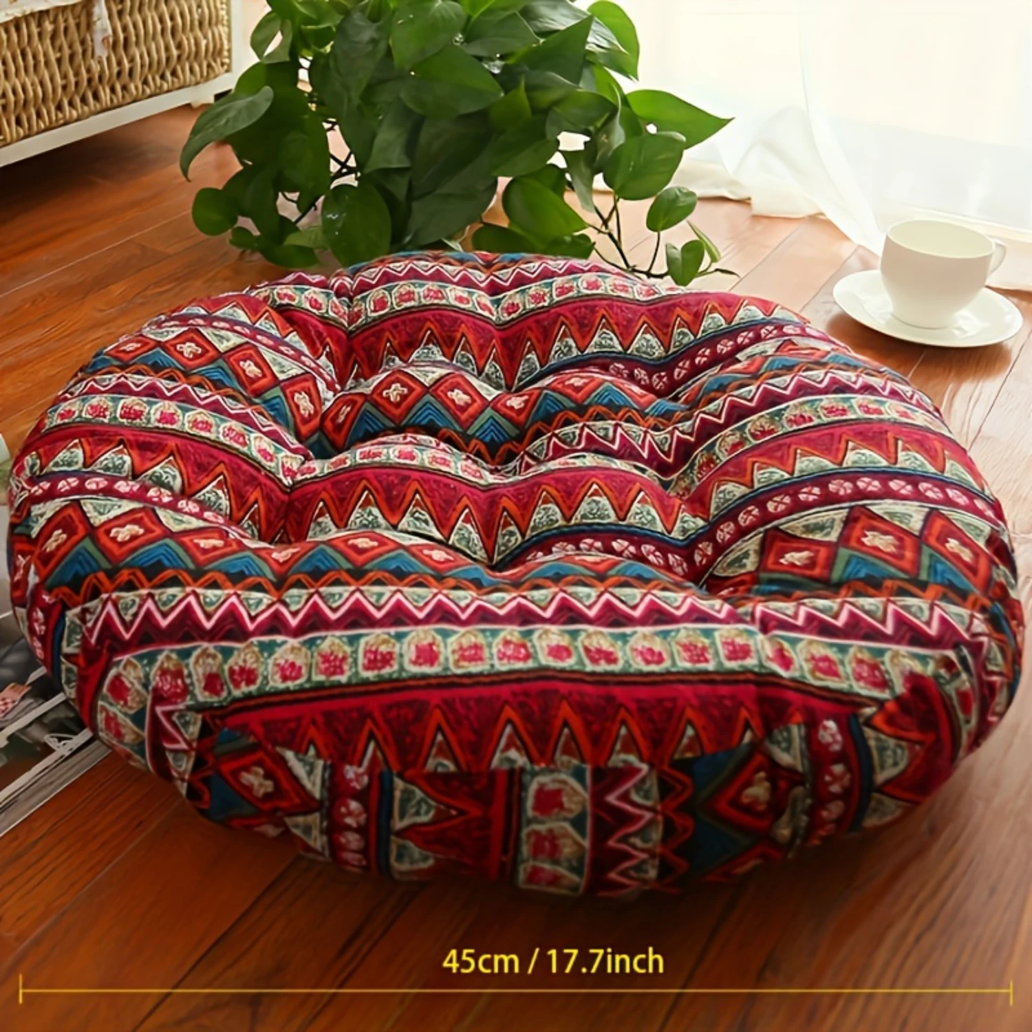 1pc Plush Soft Round Bohemian Seat Cushion - Compressible, Spot-Clean Linen Fabric, Ergonomic Support for Buttocks, Ideal for Yo