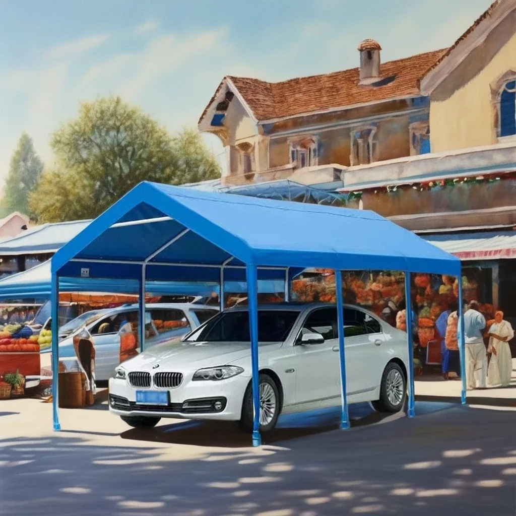 Portable Outdoor Car Steel Aluminum Garage Metal Canopy Shed Carport Cloth on All Sides Sail Car Parking Blue Color