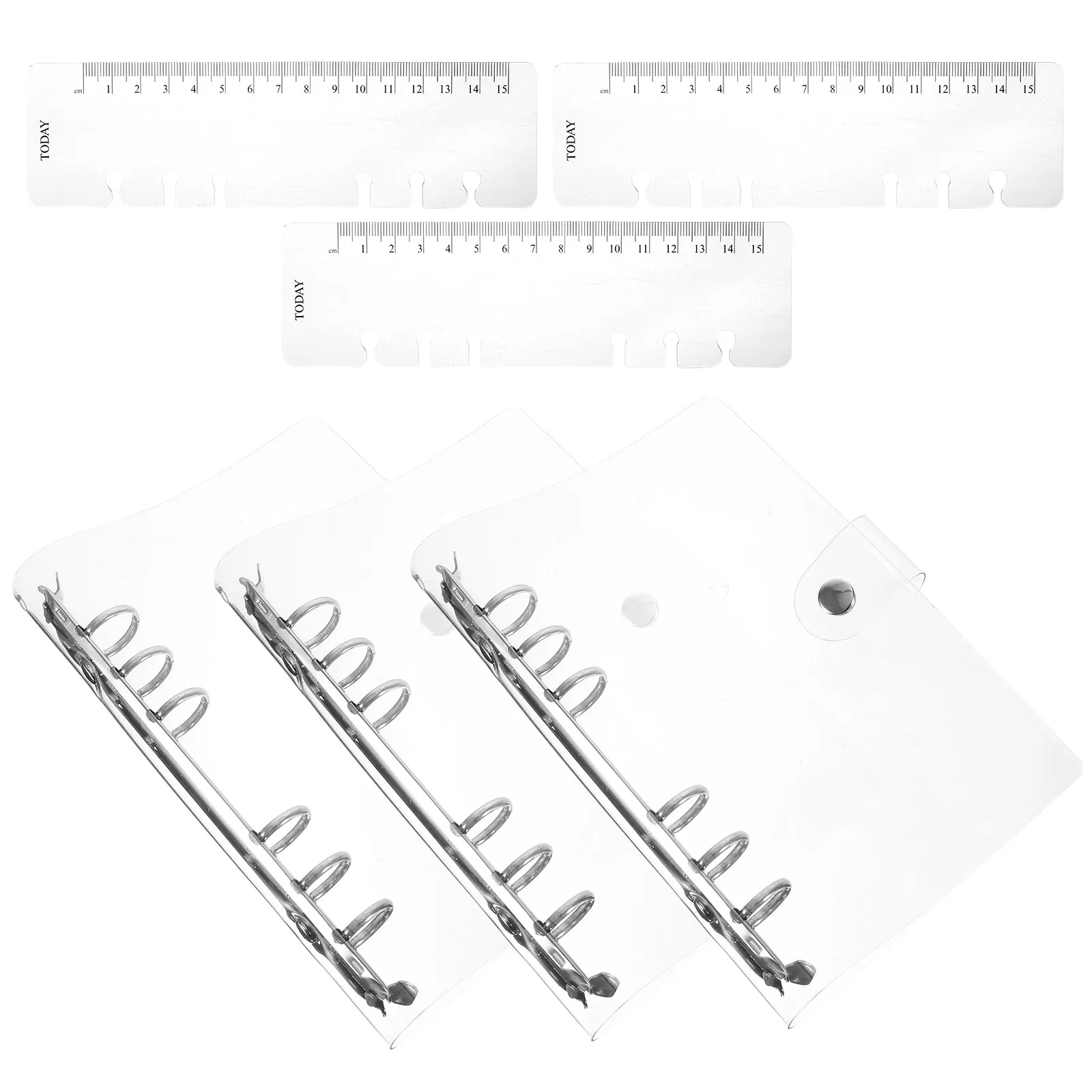 

3Pcs PVC Loose Leaf Notebook Binder Cover Clear 6-Ring Refillable Binder Organizer Folder File Document Protector for Travel