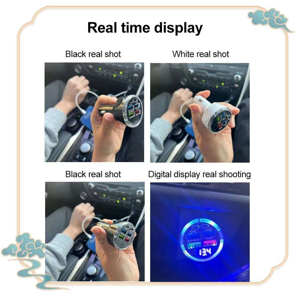 66-250 واط PD 6 في 1 شاحن سيارة QC3.0 شحن سريع مع شاشة ديجيتال مهايئ ولاعة السجائر العالمي #3