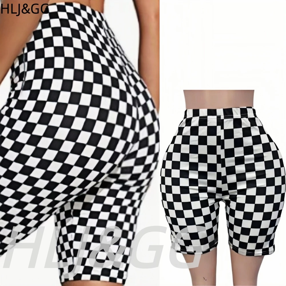 HLJ&GG Summer Trend Sporty Plaid Printing Shorts Women High Waisted Skinny Bottoms Fashion Female Fitness Shorts Clothing 2026