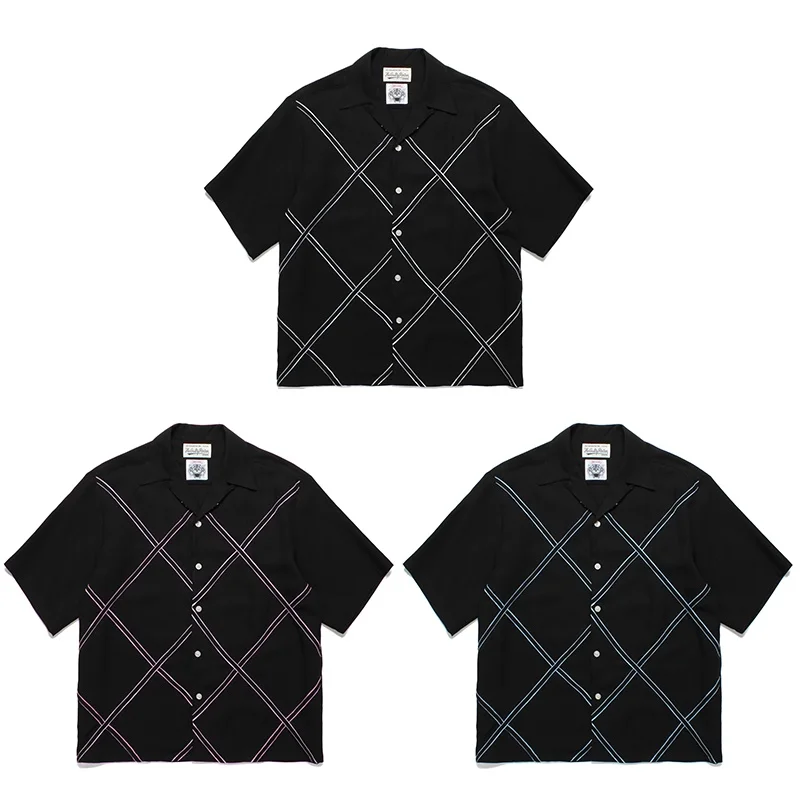 

WACKO MARIA Rhombus Dashed Print Heaven Tokyo Black Hawaii Loose Casual Short Sleeve Shirt Brand Shirt