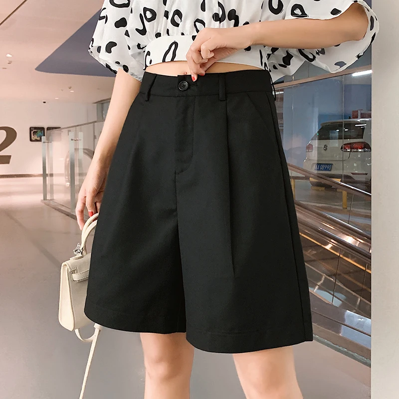 Women Straight Vintage Loose Casual Black Plus Size Shorts 2023 Female Harajuku High Waist Solid Formal Suits Shorts All-match