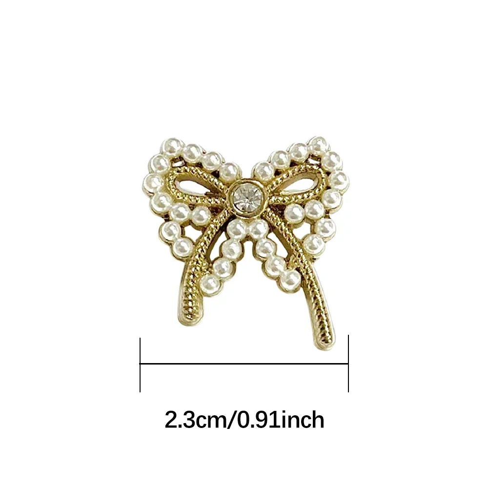 10 Pieces/set Beautiful Openwork Bow Shape Metal Buttons, Coat Cardigan Jumper Coat with Pearl Rhinestone Decorative Buttons