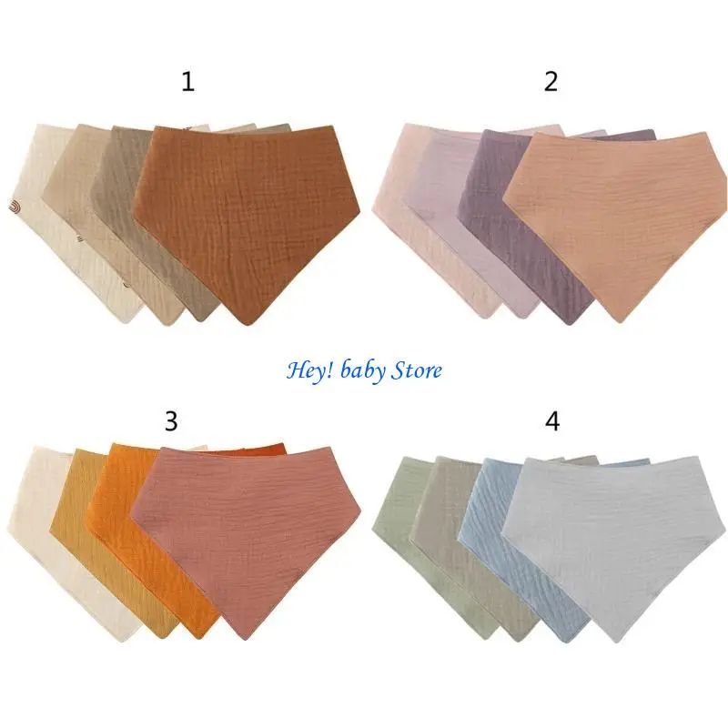 

Q1FE 4 Pcs Baby Infants Feeding Bib Soft Cotton Bandana Muslin Absorbent Saliva Towel