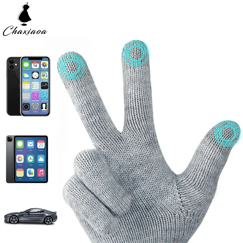 Cycling Warm Gloves Women Men Winter Cashmere Cold Protection Double-layer Thickening Warm Touch Screen Knitted Woolen Gloves