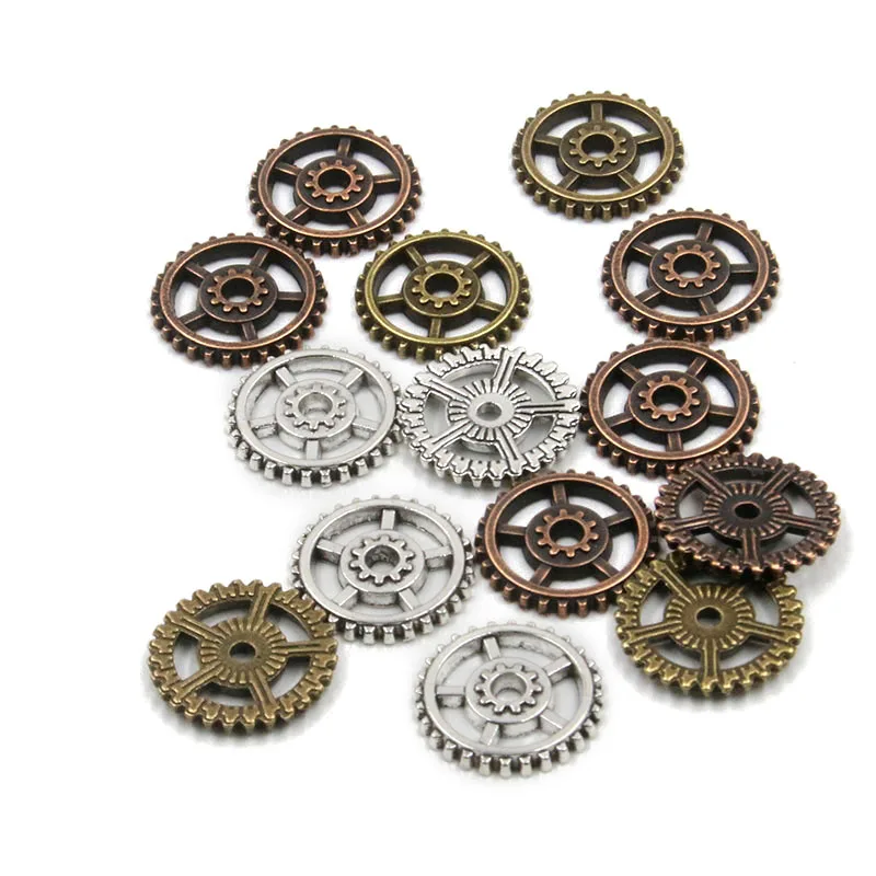20PCS 18mm 4 Color Vintage Metal Zinc Alloy Steampunk Gear Round Hollow Charms Fit Jewelry Pendant Makings