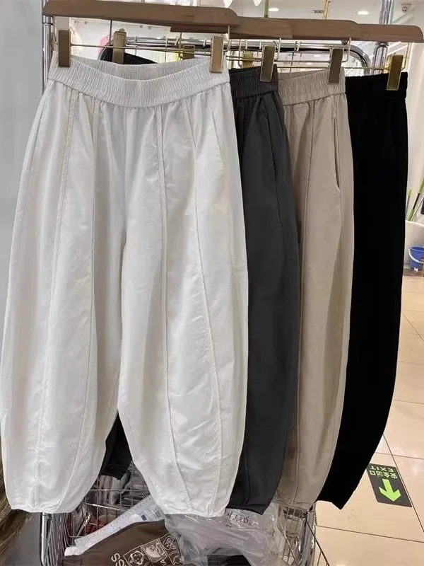 Sarouel de taille Extra grande pour femmes, coupe ample, décontracté, fin, léger, coréen, Long, en Fiber de Polyester