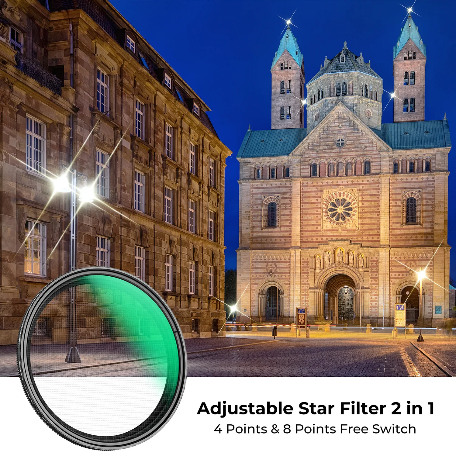 K&F Concept Star Filter 4-8 Points Variable Starburst Filter Cross Screen 18 Layer Coating for Nikon Canon Camera Lenses Filters