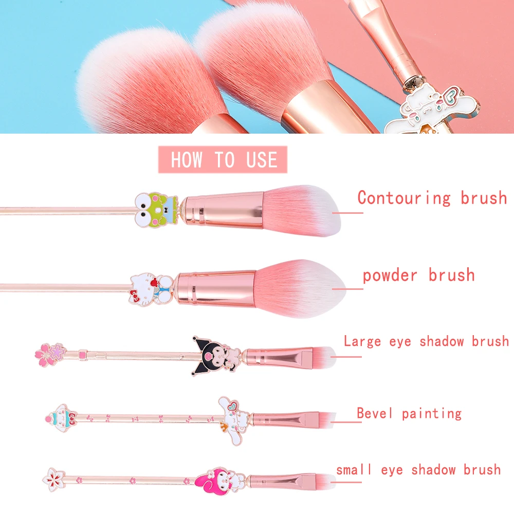 5-piece set of cartoon cute Hello Kitty makeup brushes, Melove eye shadow brushes, holiday gifts for girls makeup beginners