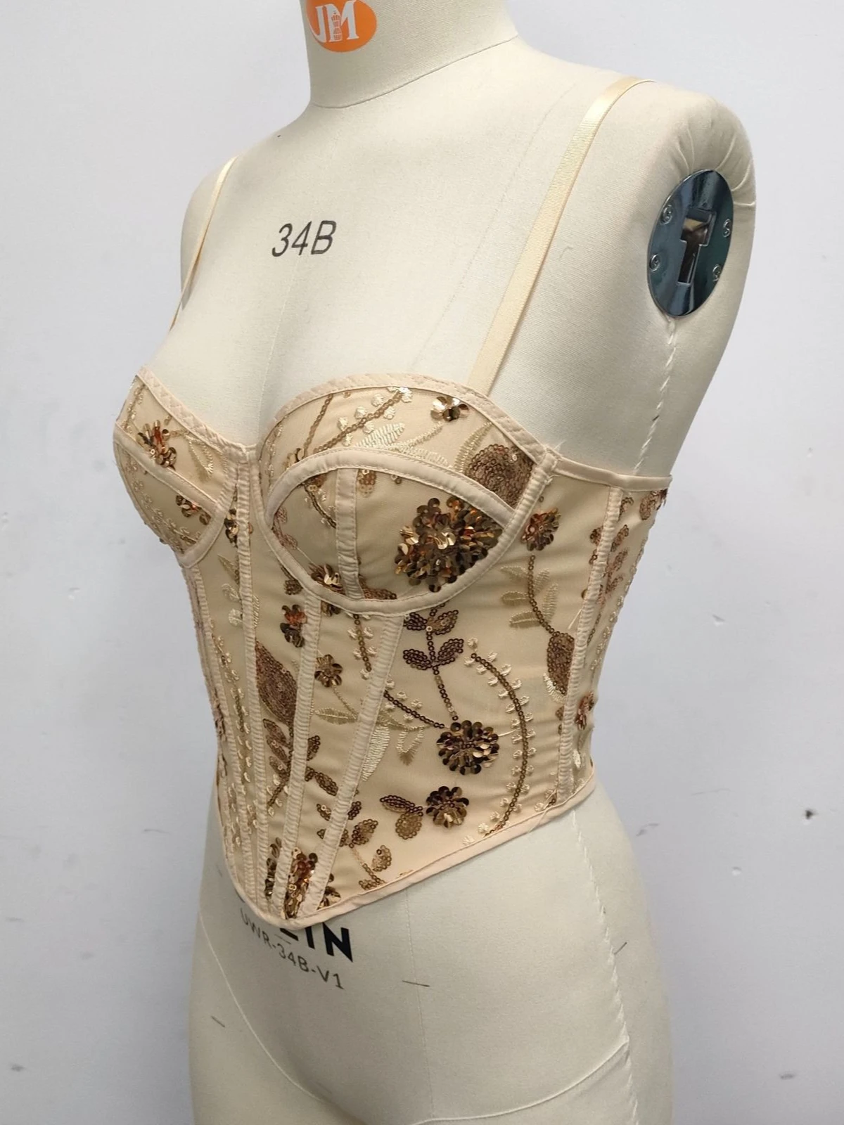 SsTss Canotta scintillante con paillettes dorate da donna Y2K Streetwear Top bustier con corsetto sottile con ricamo floreale senza maniche sexy