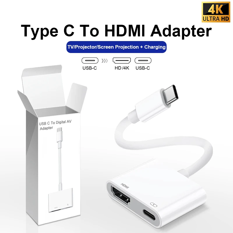 Type C To HDMI Adapter For Samsung S24 S23 A54 Ultra 4K Video Audio Connector For iPhone 15 Pro USB C Digital AV HDTV Projector